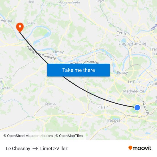 Le Chesnay to Limetz-Villez map