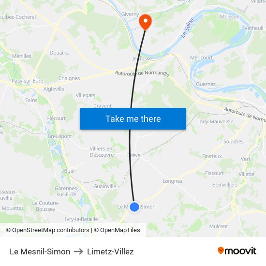 Le Mesnil-Simon to Limetz-Villez map