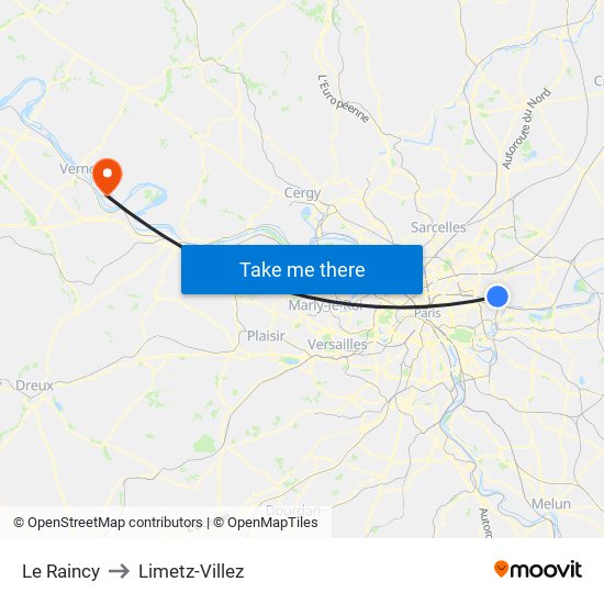 Le Raincy to Limetz-Villez map