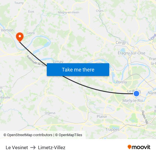 Le Vesinet to Limetz-Villez map