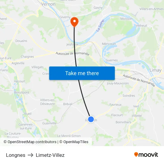 Longnes to Limetz-Villez map