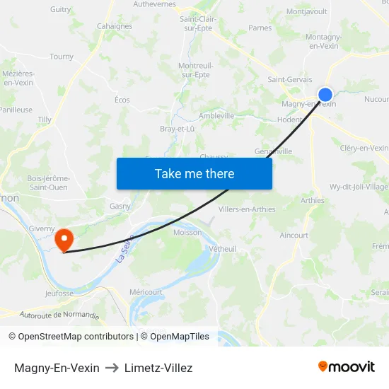 Magny-En-Vexin to Limetz-Villez map