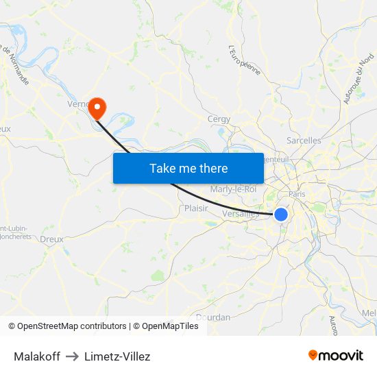 Malakoff to Limetz-Villez map