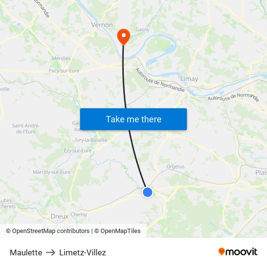 Maulette to Limetz-Villez map