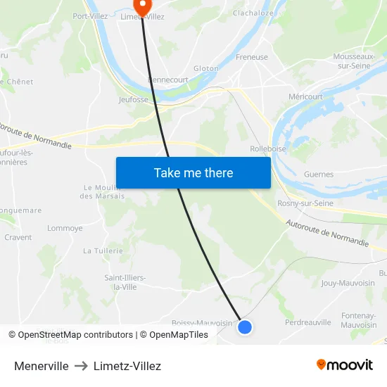 Menerville to Limetz-Villez map