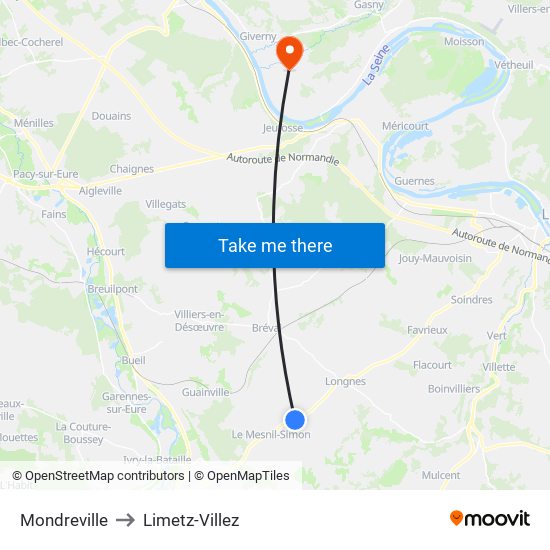 Mondreville to Limetz-Villez map