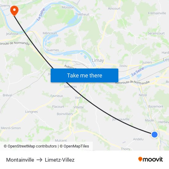 Montainville to Limetz-Villez map