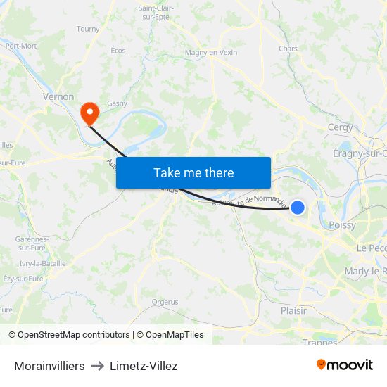 Morainvilliers to Limetz-Villez map