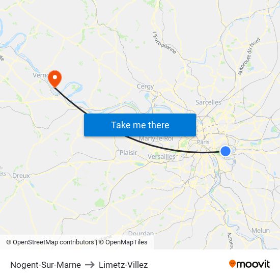 Nogent-Sur-Marne to Limetz-Villez map