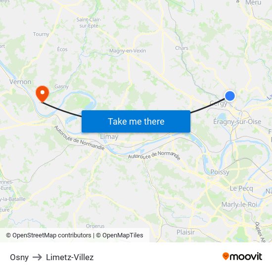 Osny to Limetz-Villez map