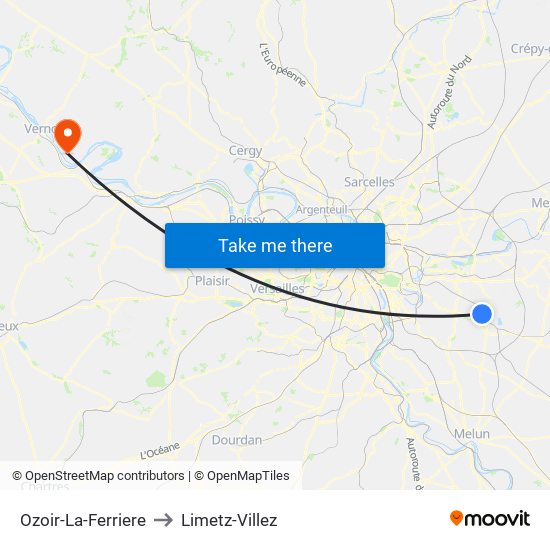 Ozoir-La-Ferriere to Limetz-Villez map