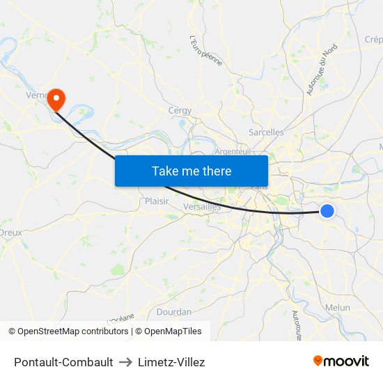 Pontault-Combault to Limetz-Villez map