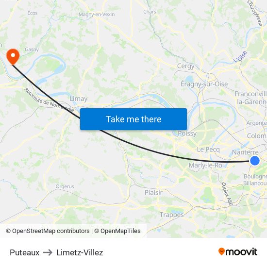 Puteaux to Limetz-Villez map