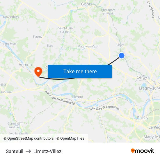 Santeuil to Limetz-Villez map