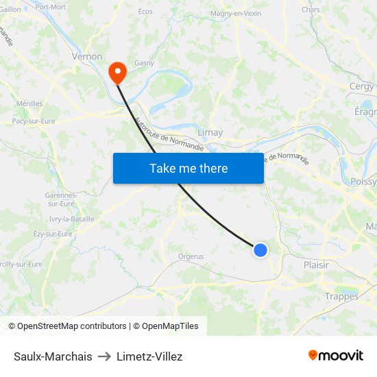 Saulx-Marchais to Limetz-Villez map