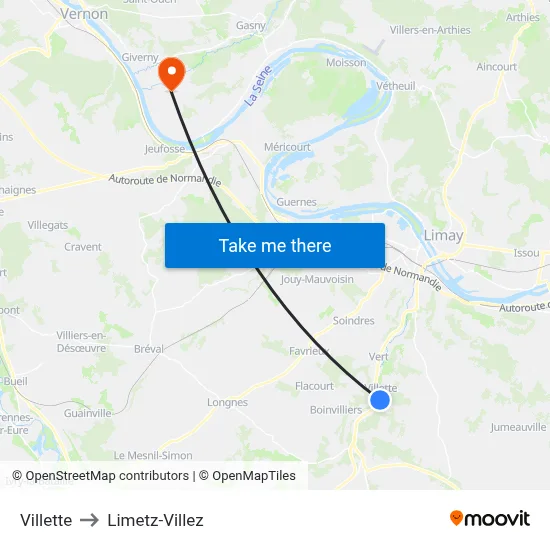Villette to Limetz-Villez map