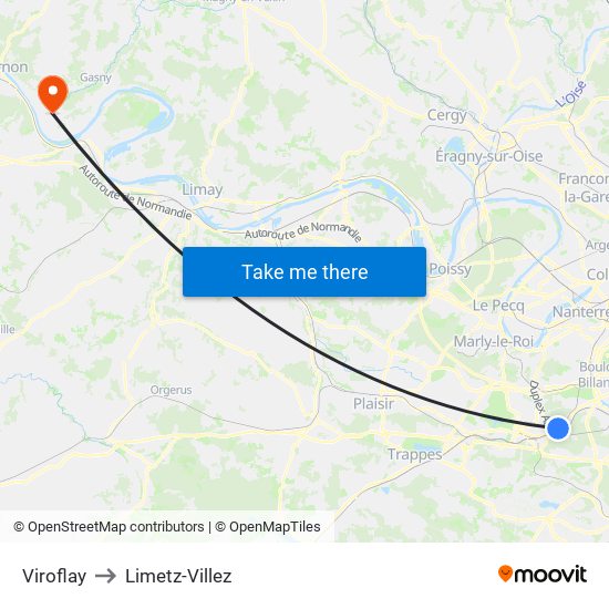 Viroflay to Limetz-Villez map