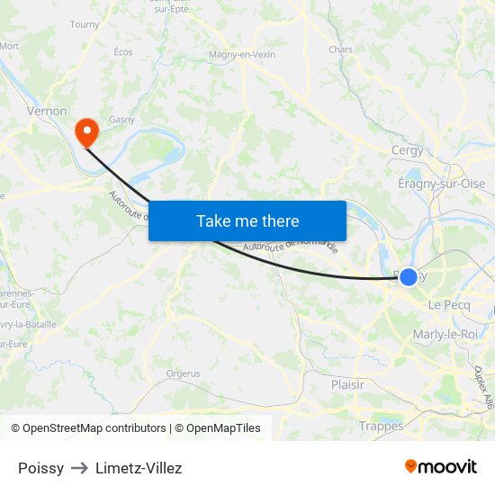 Poissy to Limetz-Villez map