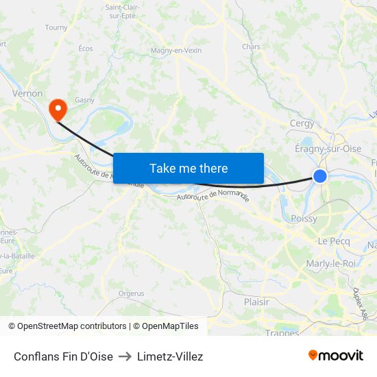 Conflans Fin D'Oise to Limetz-Villez map