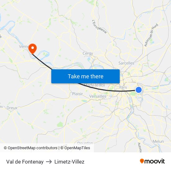 Val de Fontenay to Limetz-Villez map