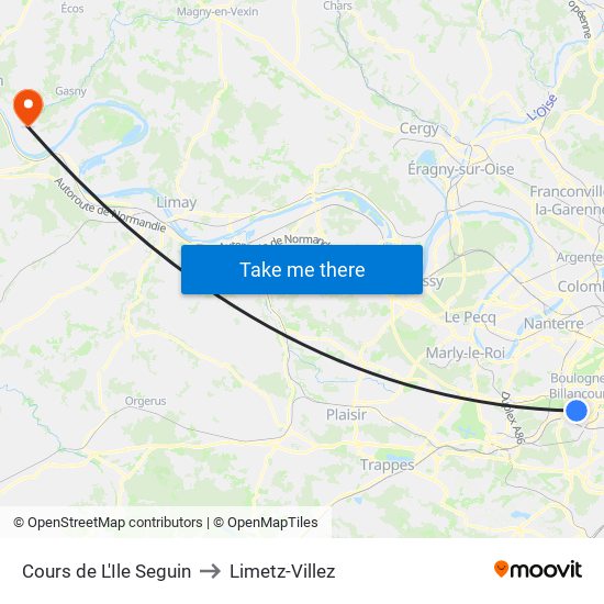 Cours de L'Ile Seguin to Limetz-Villez map