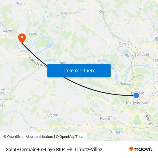 Saint-Germain-En-Laye RER to Limetz-Villez map