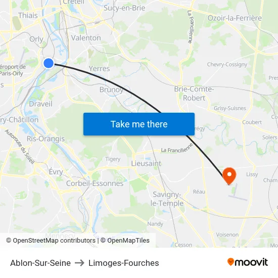 Ablon-Sur-Seine to Limoges-Fourches map