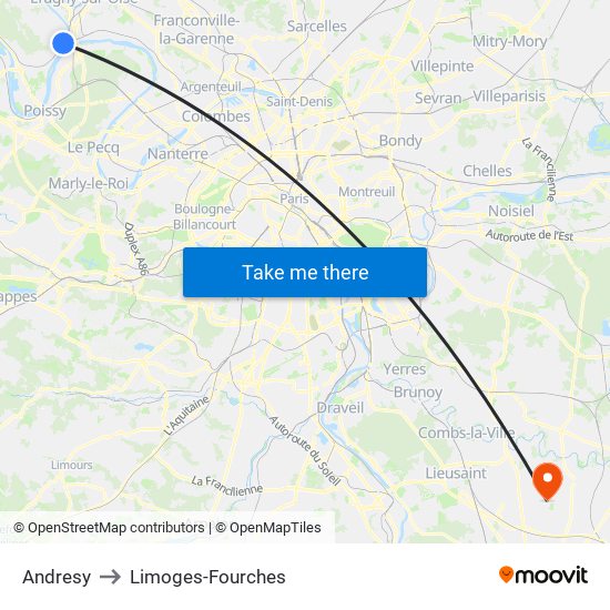 Andresy to Limoges-Fourches map