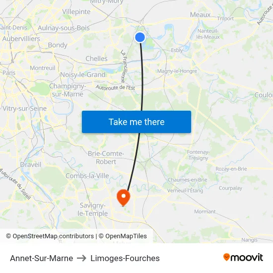 Annet-Sur-Marne to Limoges-Fourches map