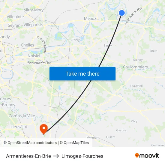 Armentieres-En-Brie to Limoges-Fourches map