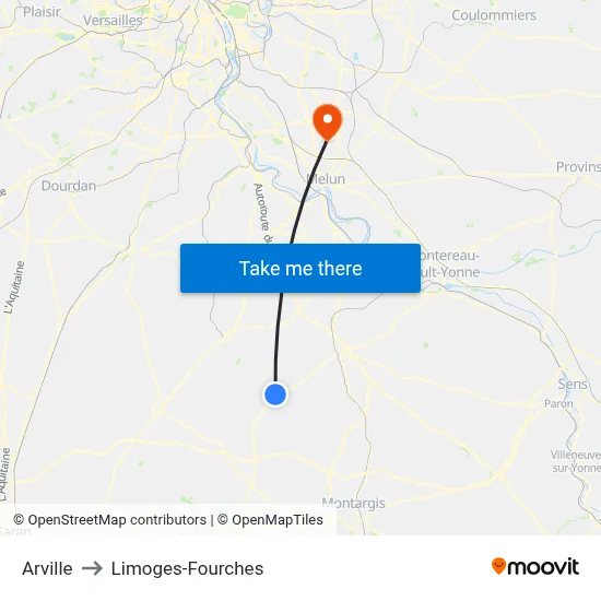 Arville to Limoges-Fourches map