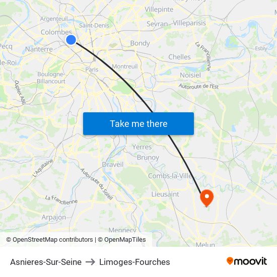 Asnieres-Sur-Seine to Limoges-Fourches map