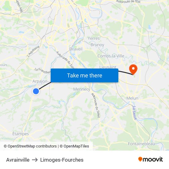 Avrainville to Limoges-Fourches map