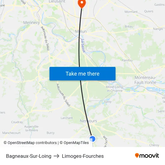 Bagneaux-Sur-Loing to Limoges-Fourches map