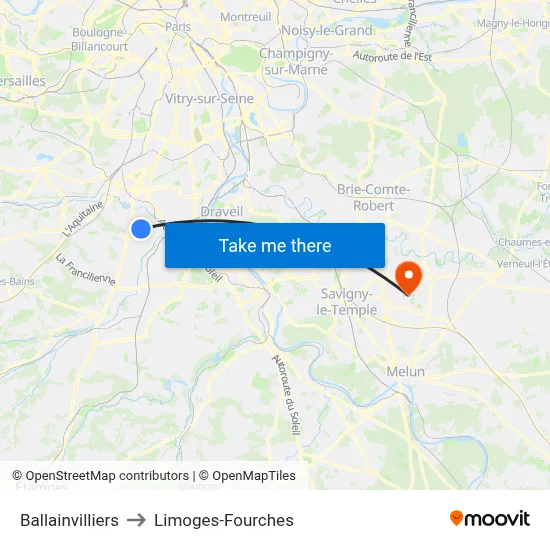 Ballainvilliers to Limoges-Fourches map
