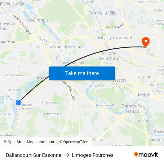 Ballancourt-Sur-Essonne to Limoges-Fourches map