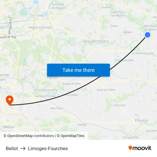 Bellot to Limoges-Fourches map