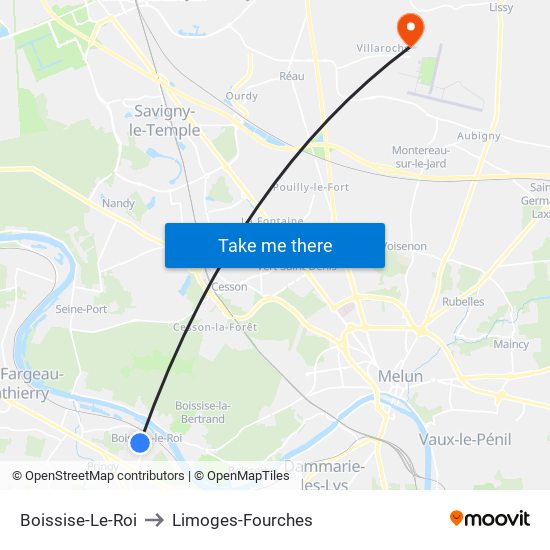 Boissise-Le-Roi to Limoges-Fourches map