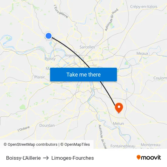 Boissy-L'Aillerie to Limoges-Fourches map