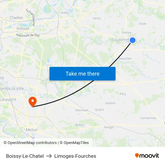 Boissy-Le-Chatel to Limoges-Fourches map