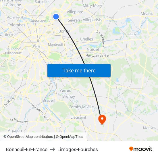 Bonneuil-En-France to Limoges-Fourches map