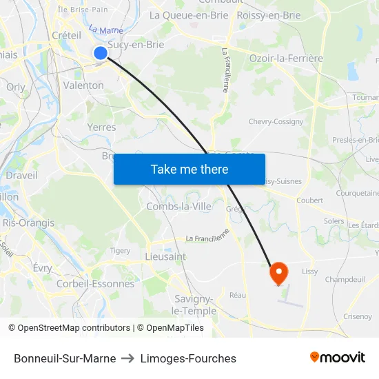 Bonneuil-Sur-Marne to Limoges-Fourches map