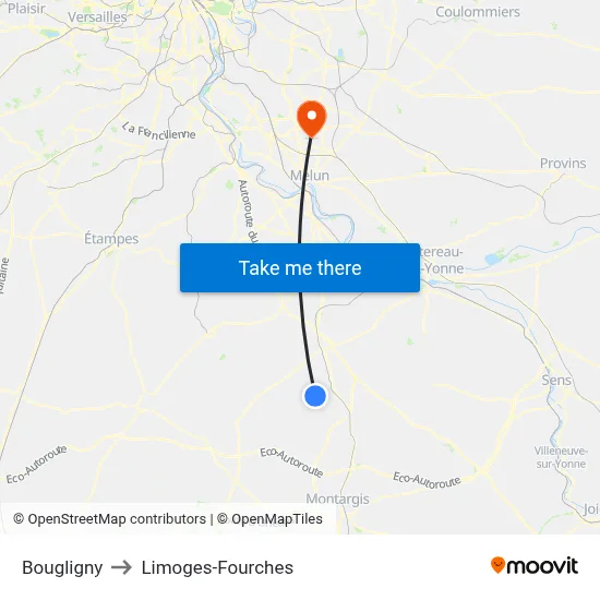 Bougligny to Limoges-Fourches map