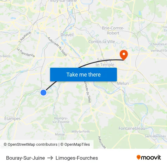 Bouray-Sur-Juine to Limoges-Fourches map