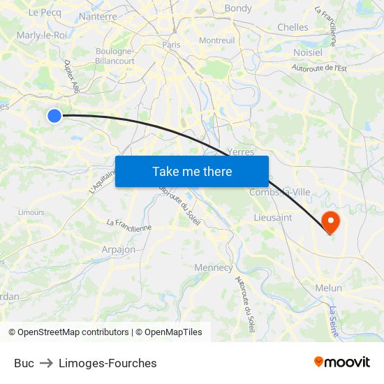 Buc to Limoges-Fourches map