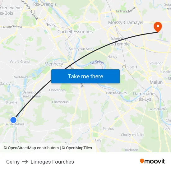 Cerny to Limoges-Fourches map