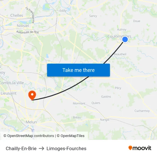 Chailly-En-Brie to Limoges-Fourches map