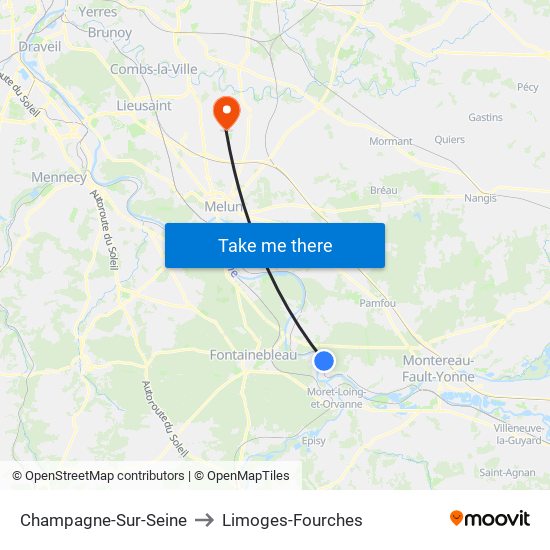Champagne-Sur-Seine to Limoges-Fourches map