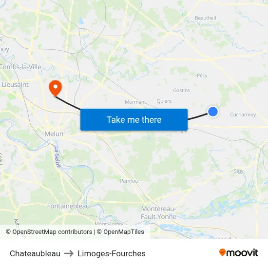 Chateaubleau to Limoges-Fourches map