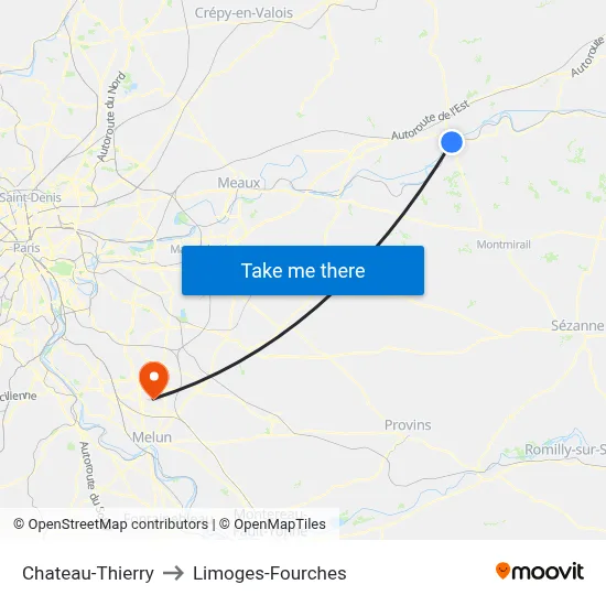 Chateau-Thierry to Limoges-Fourches map